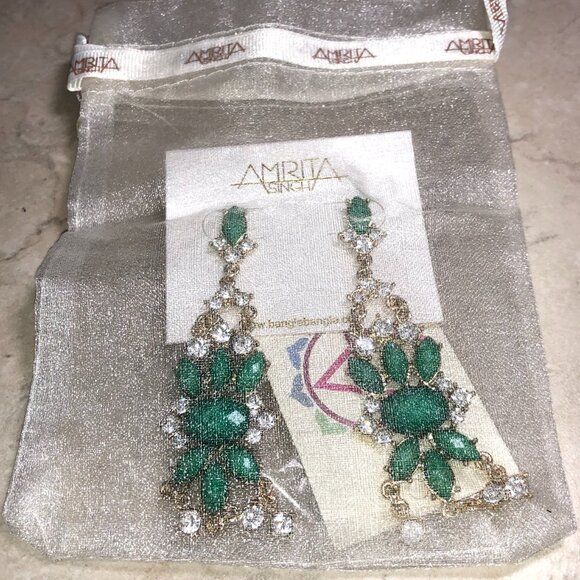 Amrita Turquoise & Gold Crystal Chandelier Earrings - Picture 7 of 7